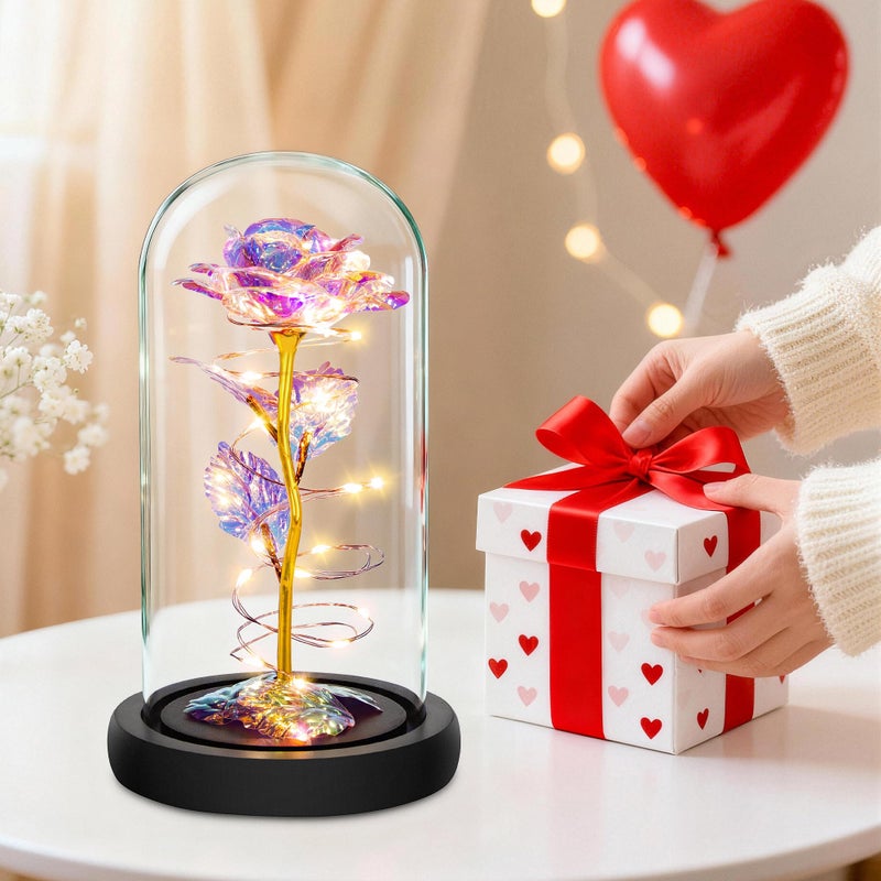 Childom Valentines Day Rose Gifts for Her,Birthday Gifts for Women Mom Mothers Day,Flowers for Delivery Prime,Colorful Light Up Rose in A Glass Dome,Anniversary Valentines Roses Gift for Wife Daughter - Image 2